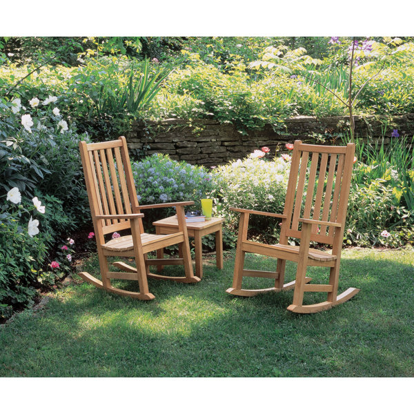 Oxford Garden Classic Teak 3Piece End Table and Rocking Chair Chat Set